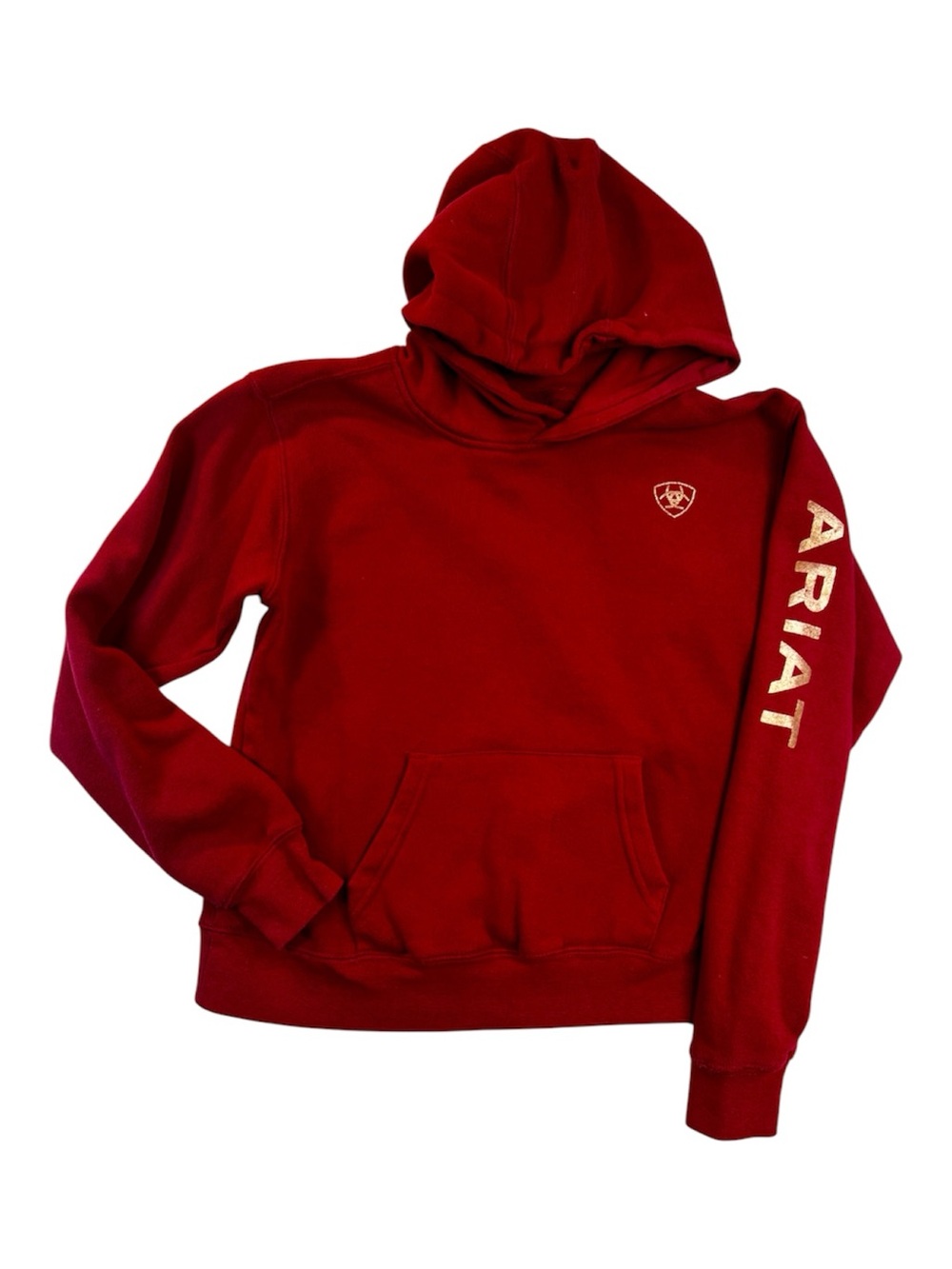 Ariat Youth XL Red Pullover Hoodie Gold Glitter Logo Western Equestrian Casual